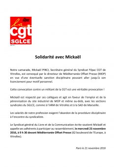 Solidarité avec Mickaël PINCI