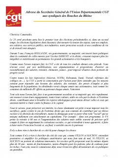 Union Départementale CGT aux syndiqués des Bouches du Rhône