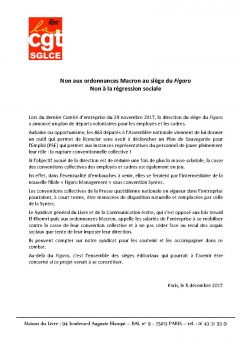 Non aux ordonnances Macron et à la régression sociale au siège du “Figaro”