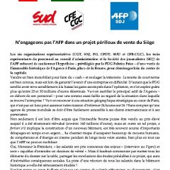 N’engageons pas l’AFP dans un projet périlleux de vente du Siège