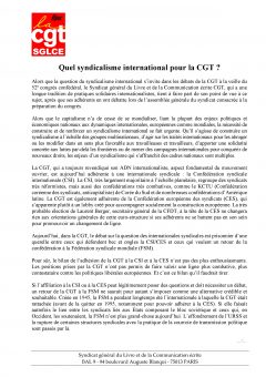 Communiqué ” Quel syndicalisme international pour la CGT ? “