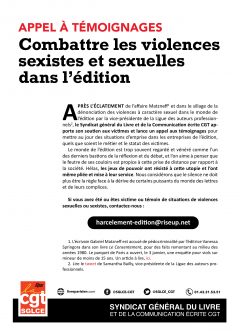 Appel à témoignage contre les violences sexistes et sexuelles dans l’édition